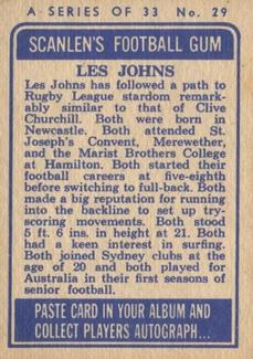 1964 Scanlens NRL #29 Les Johns Back